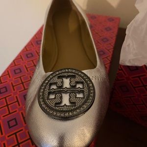 Silver Tory Burch ballet flats